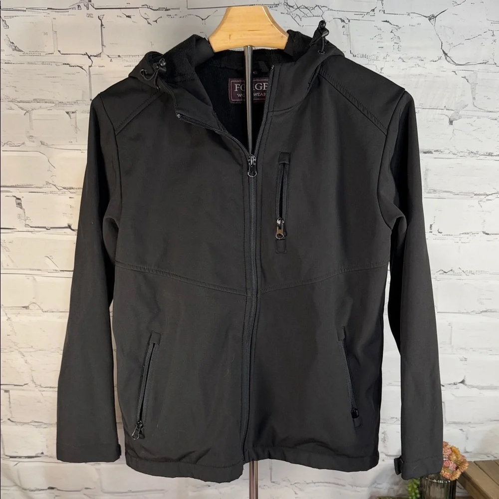 Forge Workwear‎ Kids Black RipStop Hooded Windbreaker Work Coat
